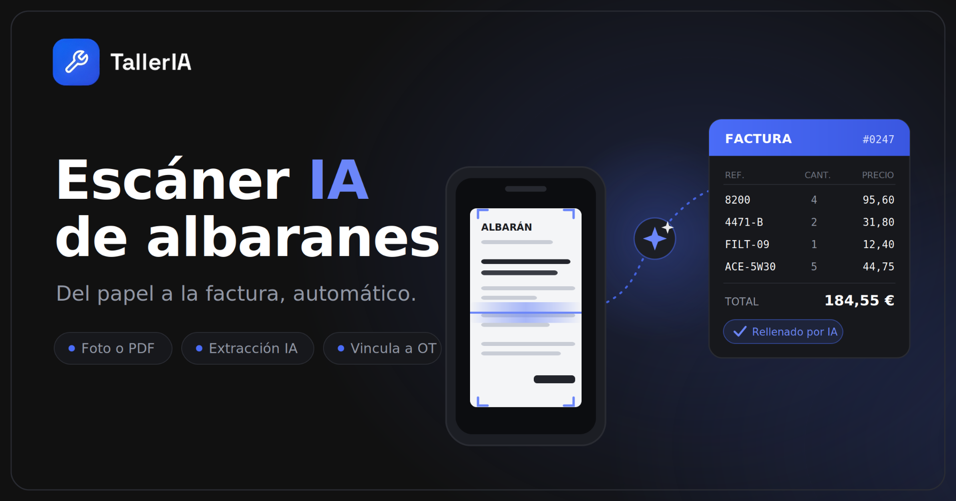 Escáner IA de albaranes y facturas de compra de TallerIA